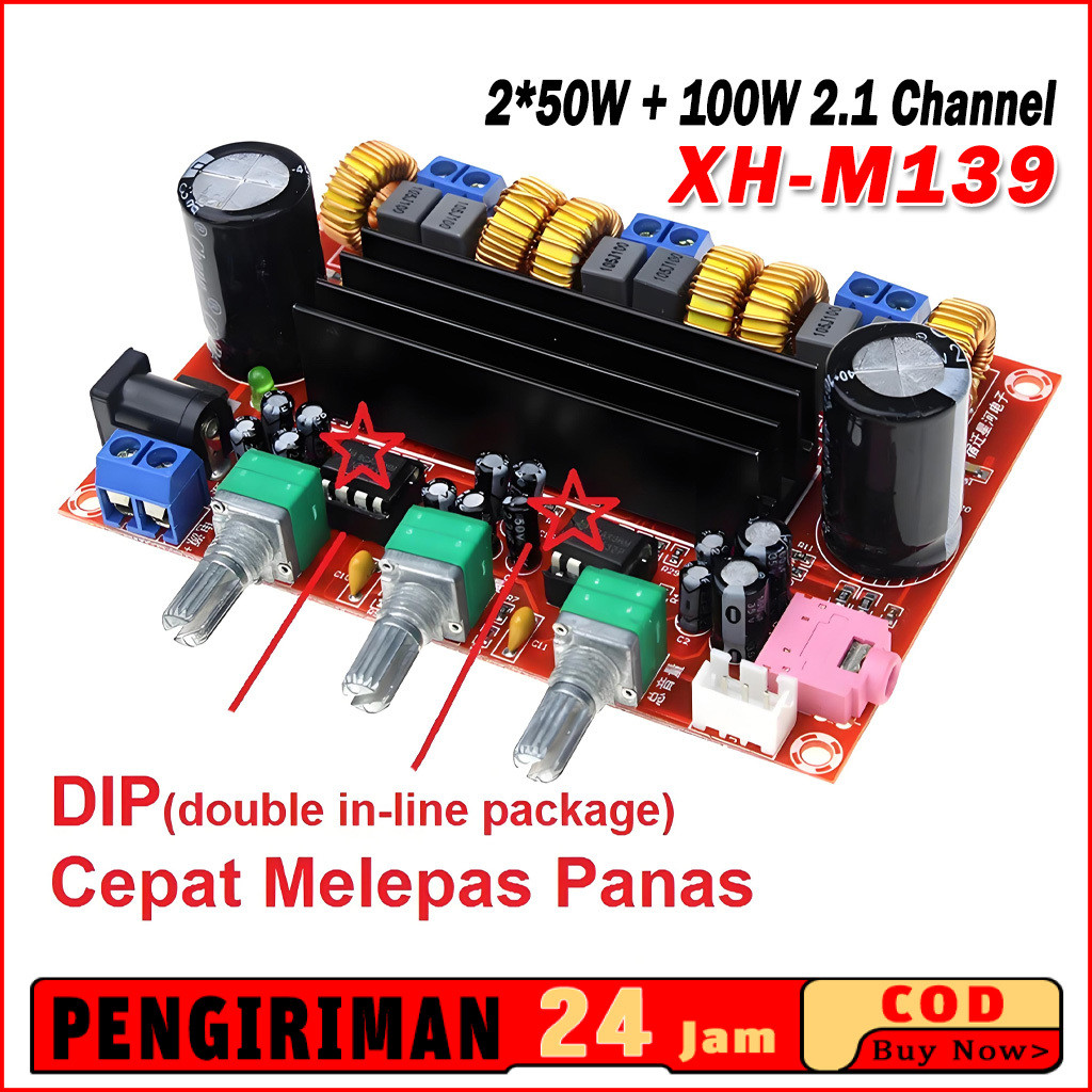 Modul Kit Power Amplifier TPA3116D2 XH-M139 2.1Channel 50W2+100W Cocok untuk Speaker Aktif & Subwoof