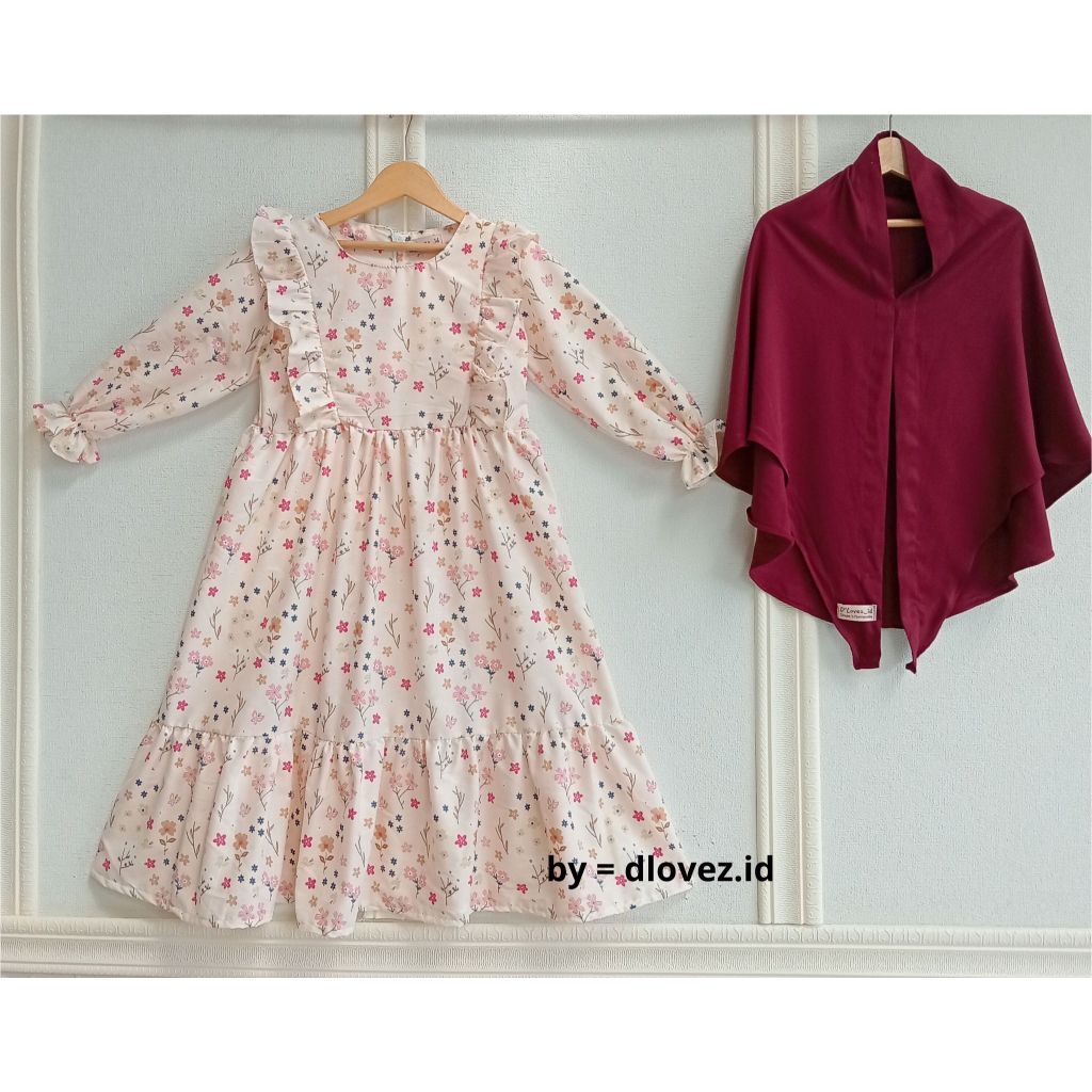 BENA.STORE Set Gamis Anak Free Hijab Instan (1 - 14 Tahun Kaira Set Gamis Katun