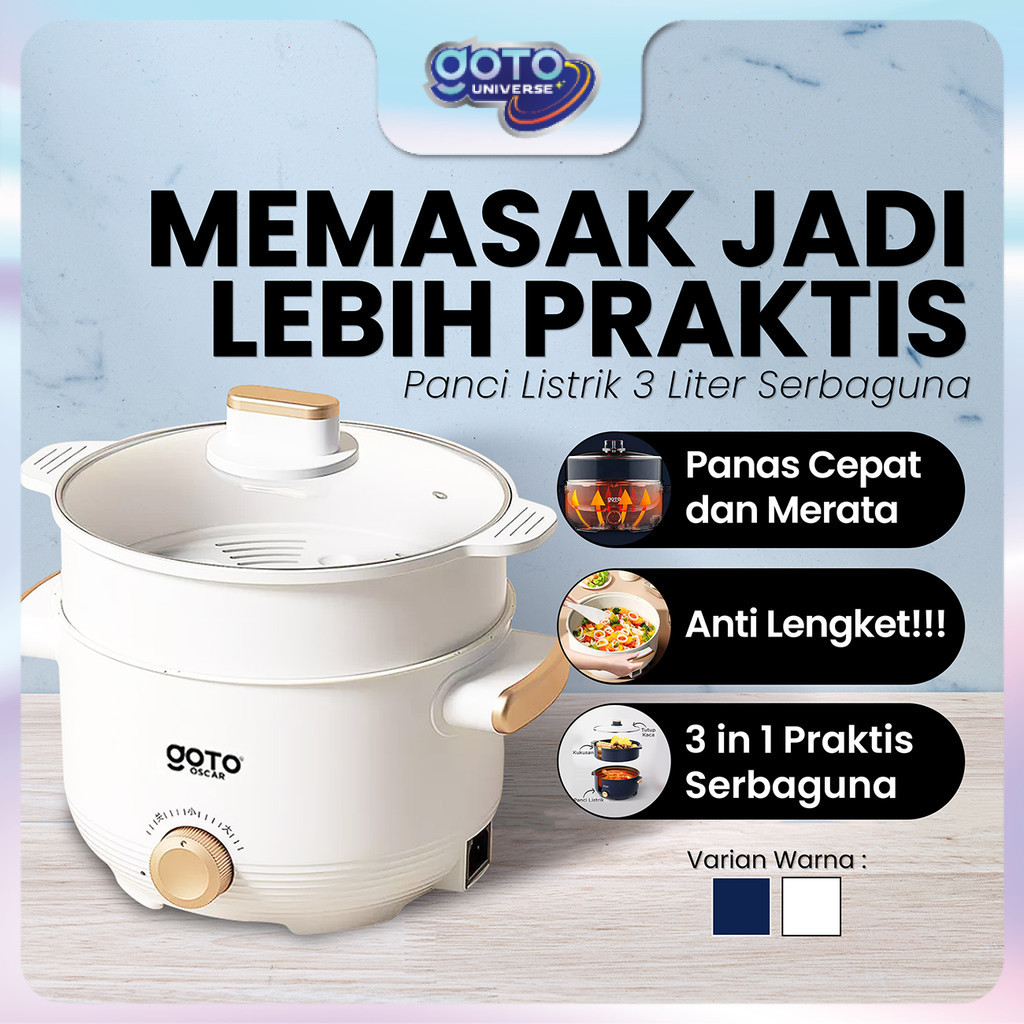 Goto Oscar Panci Listrik Serbaguna Elektrik Fry Pan 3L Goreng Kukus