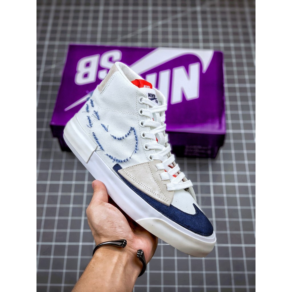 Sepatu Sneakers Nike SB Blazer Mid Edge Desain Dekonstruksi Lidah Ganda Sol Vulkanisir Kulit Suede H