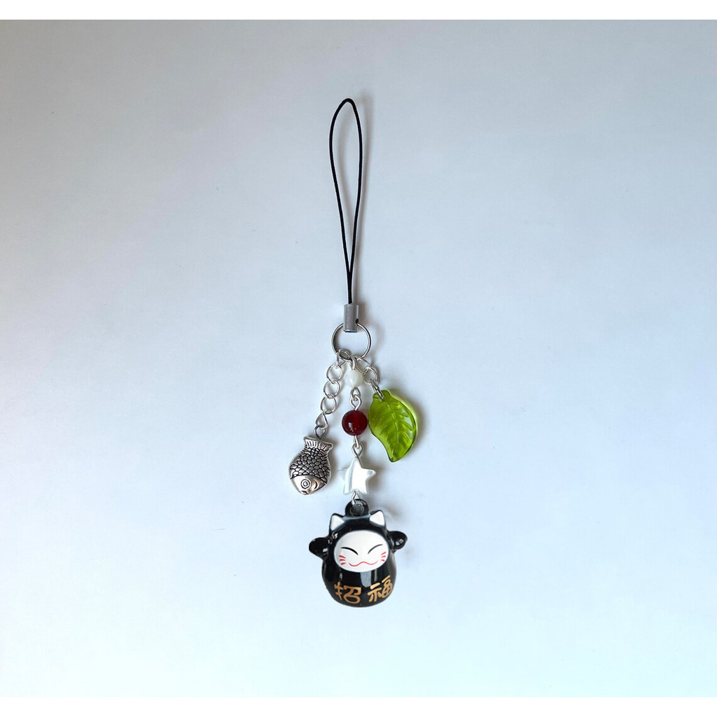 Handmade Black cat phone charm | phone strap | phone accessories | lucky small bell cat keychain