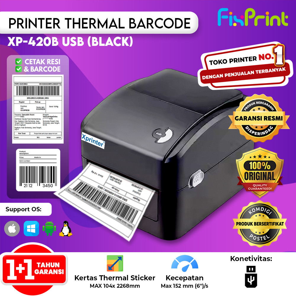 Printer Resi Thermal XP420B XP423B Cetak Label BT-112 XP-423B USB + Bluetooth XP420B Interface Bluet