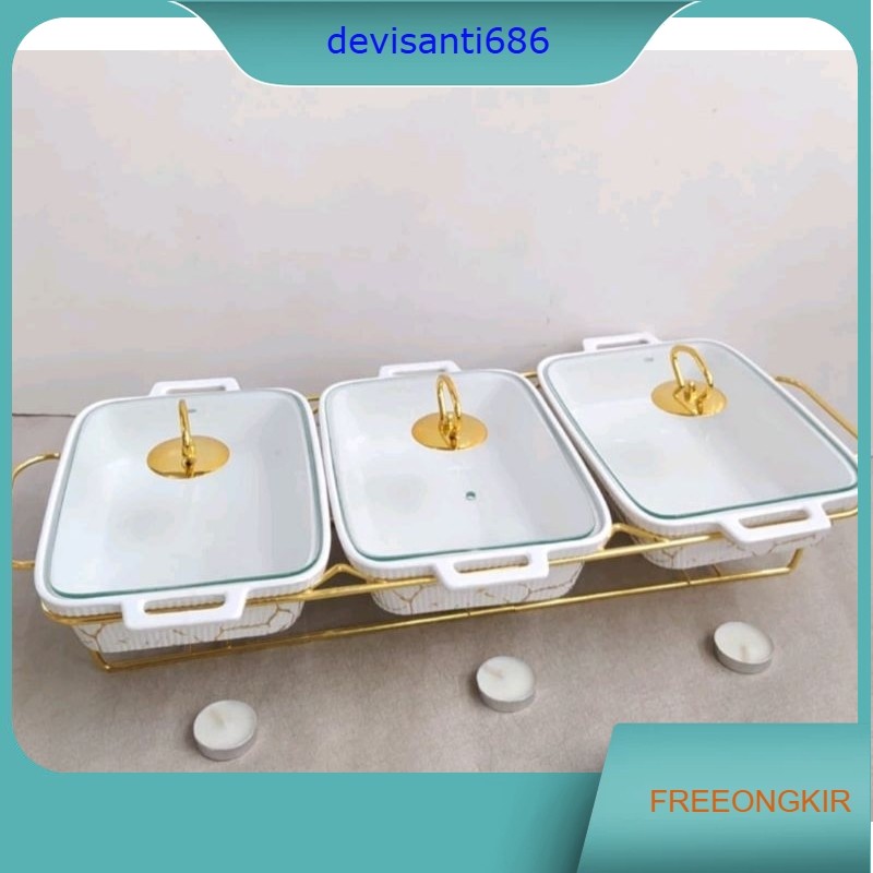 Prasmanan Gandeng Keramik Marble Fiorenza Set 3 Pcs Tutup Kaca