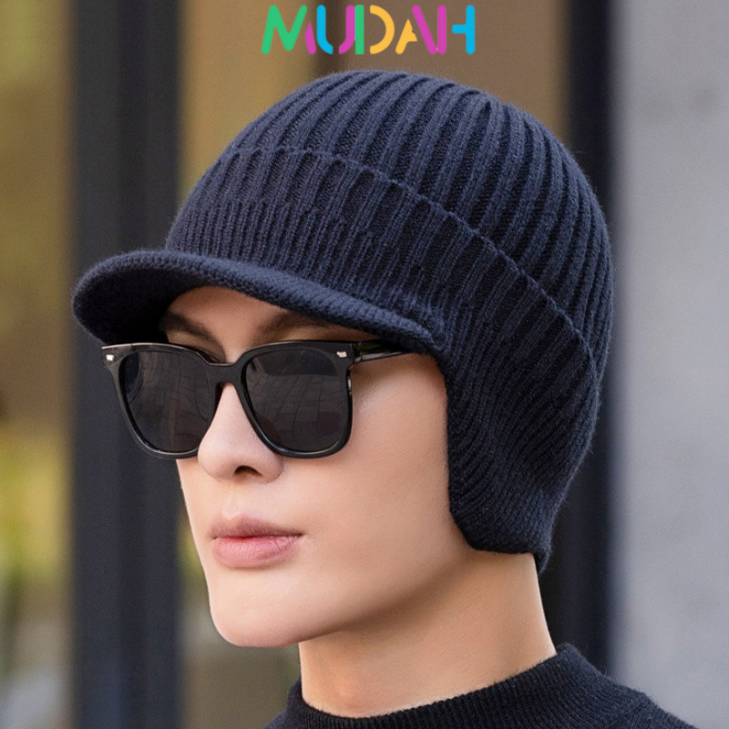 Topi kupluk Winter Pria Musim Dingin Topi Kupluk Tebal Hangat Musim Dingin Winter Knitted