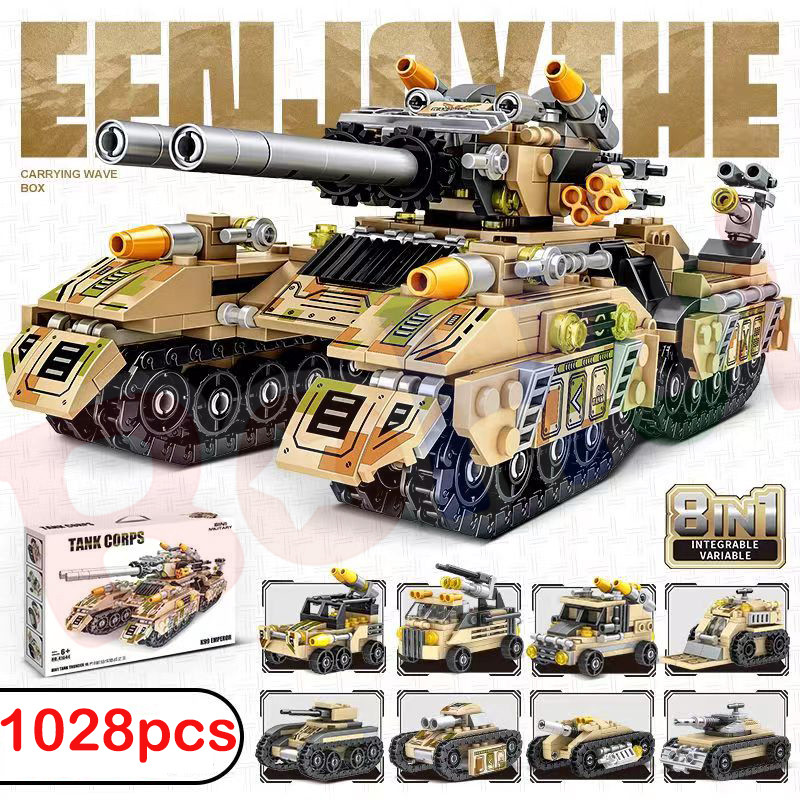 Newest 1028pcs World War 2 Military Vehicle Tank 8in1 Airplane Truck Model Buig Block Y Brick Kids C