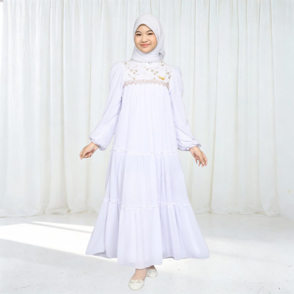 Dress 2026 Gamis Anak Perempuan Tanggung Pesta Mix Brokat Ceruty Babydoll Baju Lebaran Brukat Remaja