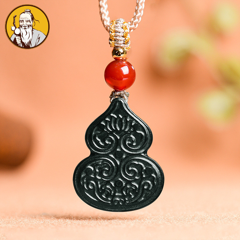 Dengan Sertifikat：Bahan tua alami Giok Hetian, giok tinta, liontin giok labu, liontin giok antik.