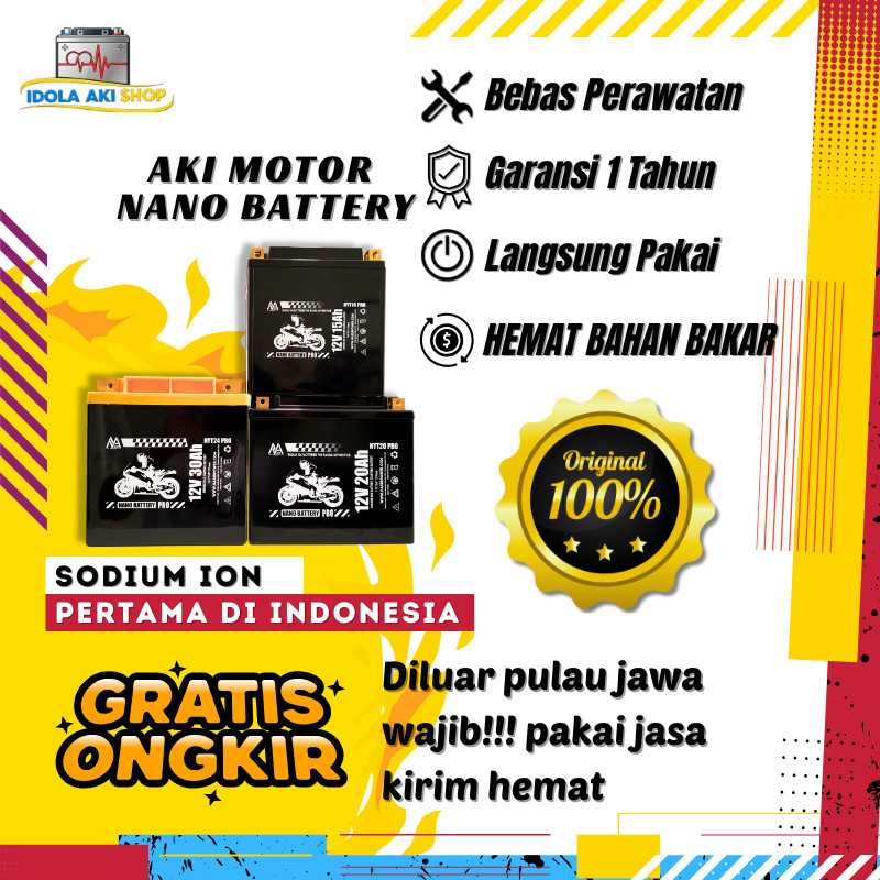 NANO BATTERY Aki Motor Sodium Ion 12V 15A-30A Accu Motor Harley BMW Royal Enfield GARANSI 1 Tahun
