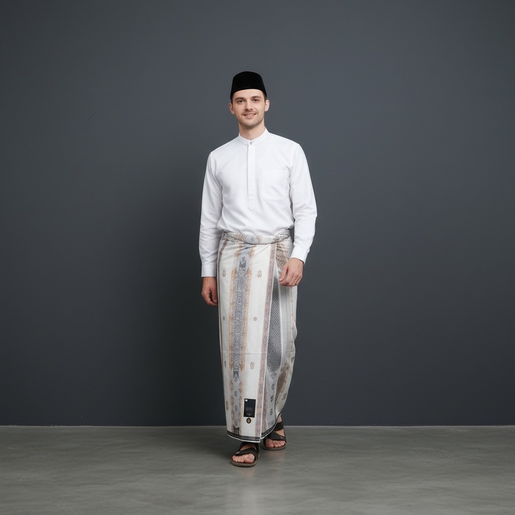 Sarung BHS Warna Putih Excellent SILVER Motif E57 JGF Bahan Mercerized Cotton Halus dan Lembut [Gara