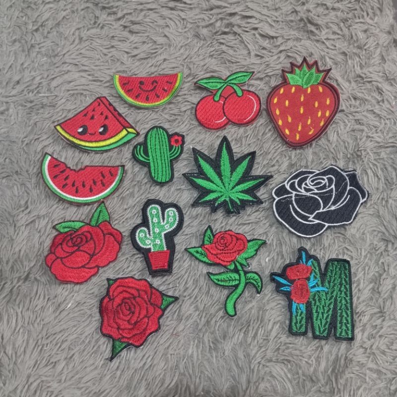 Patch bordir bunga rose, patch bordir buah buahan