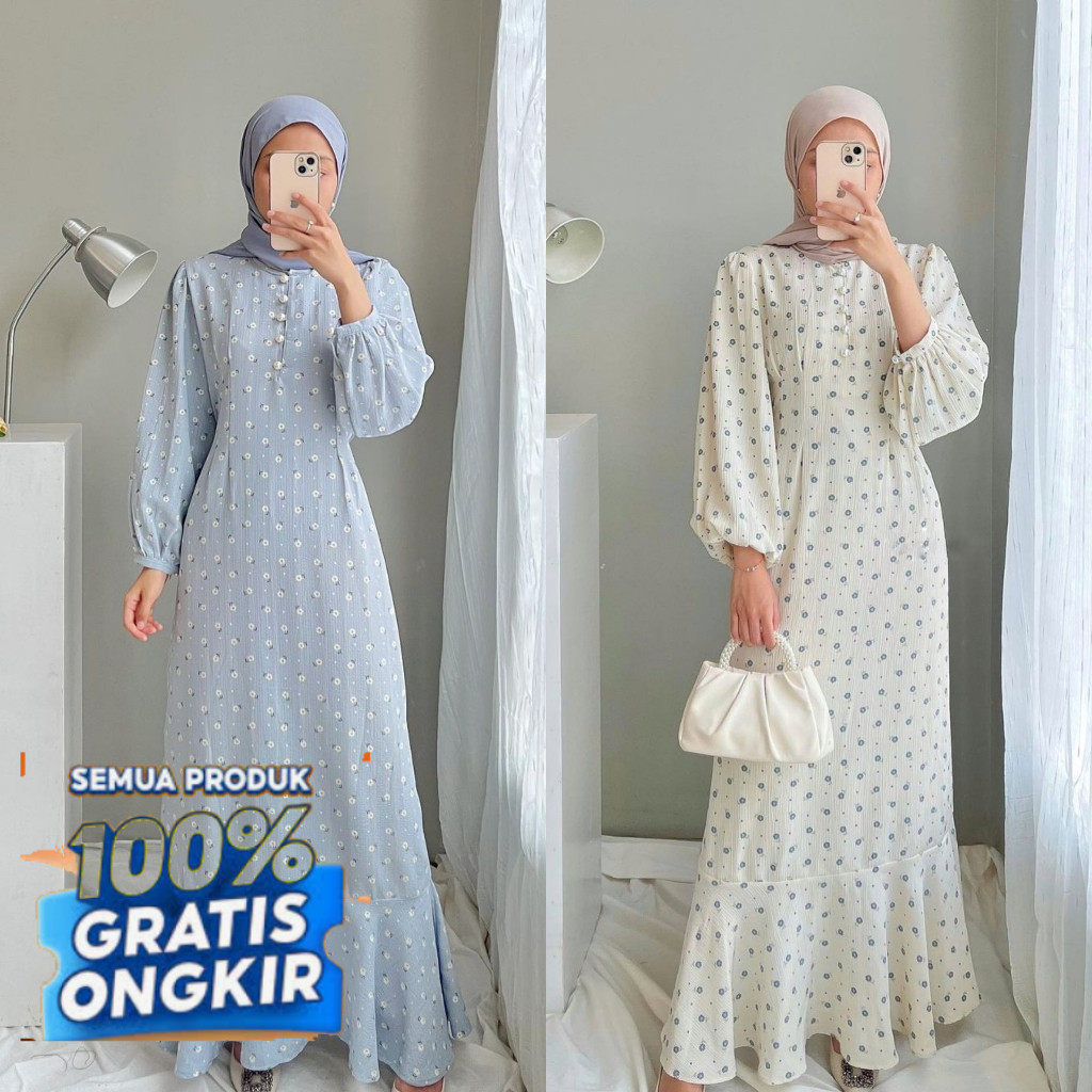 Chanmy Dress / gamis motif bunga korean fishtail premium- koleksi baru