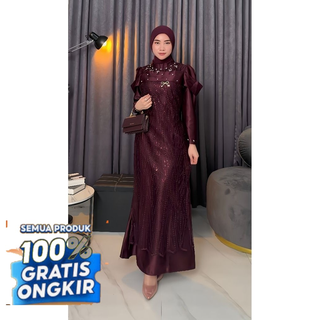 Diandra Dress Gamis Pesta Brokat Mewah Premium | Baju Kondangan Wanita Lebaran Terbaru 2026 Full Pay