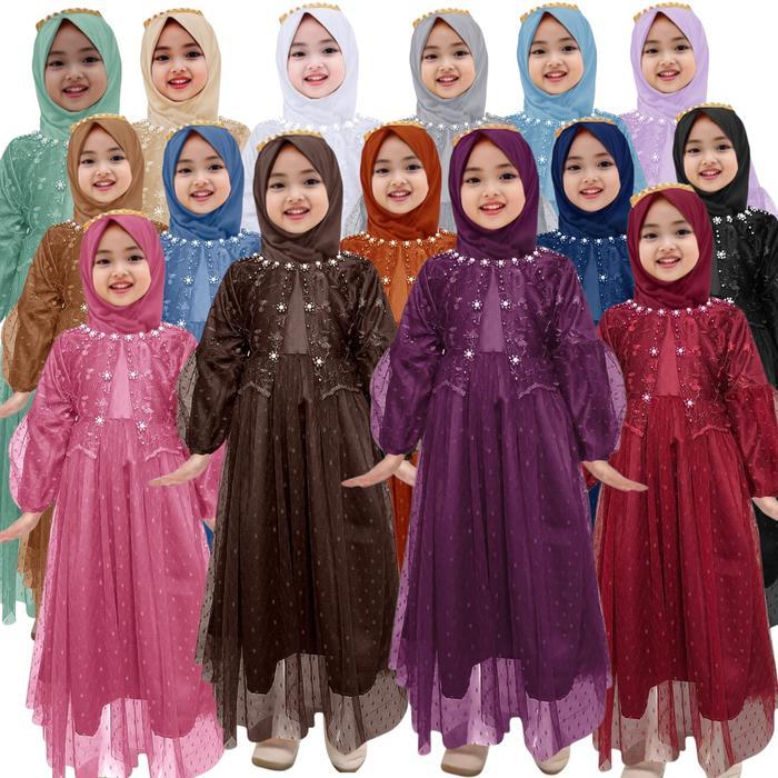 gamis anak perempuan mahogany Luna 2-11tahun , gamis pesta anak perempuan , gamis anak 6–12 tahun , 
