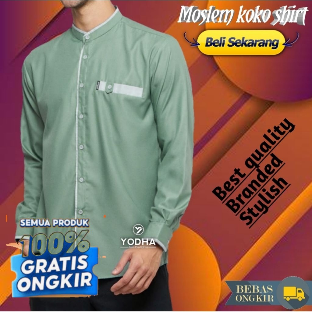 BAJU KOKO PRIA PUTIH KEMKO LIST POLOS PRIA PANJANG BAJU KOKO DEWASA BASIC SHANGHAI SERAGAM PONDOK- p