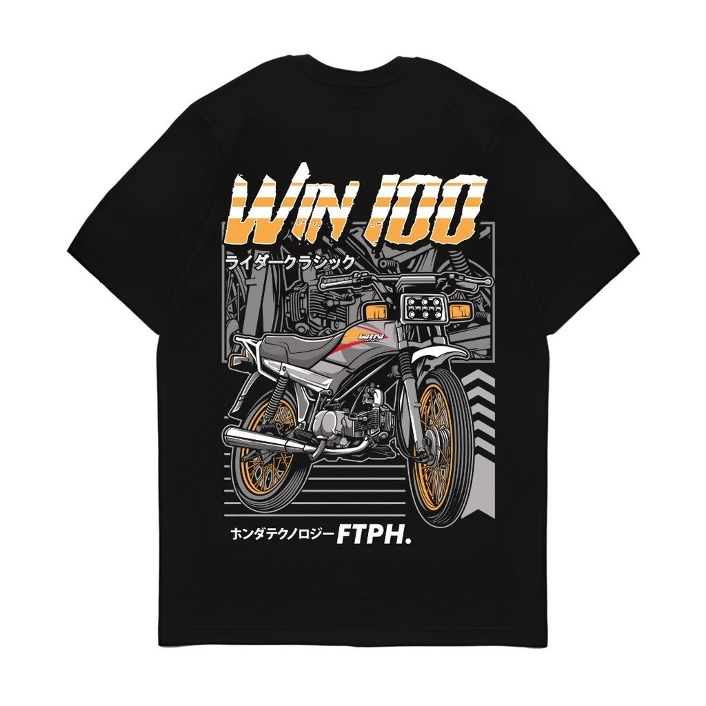 Kaos Baju Atasan Tshirt Lengan Pendek Black Motor Honda Win100 FTPH Original Terbaru Kekinian