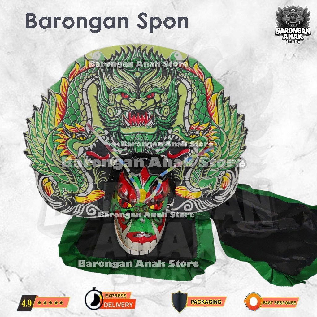 ASLI Barongan Anak Store Mainan Tradisional Spon Devil Jumbo Hijau Caplokan Kayu Bonus Kemul TK SD