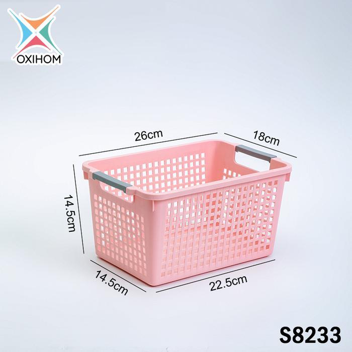 Oxihom Keranjang Serbaguna Baju Laundry Mainan Keranjang Plastik - S8233 Pink