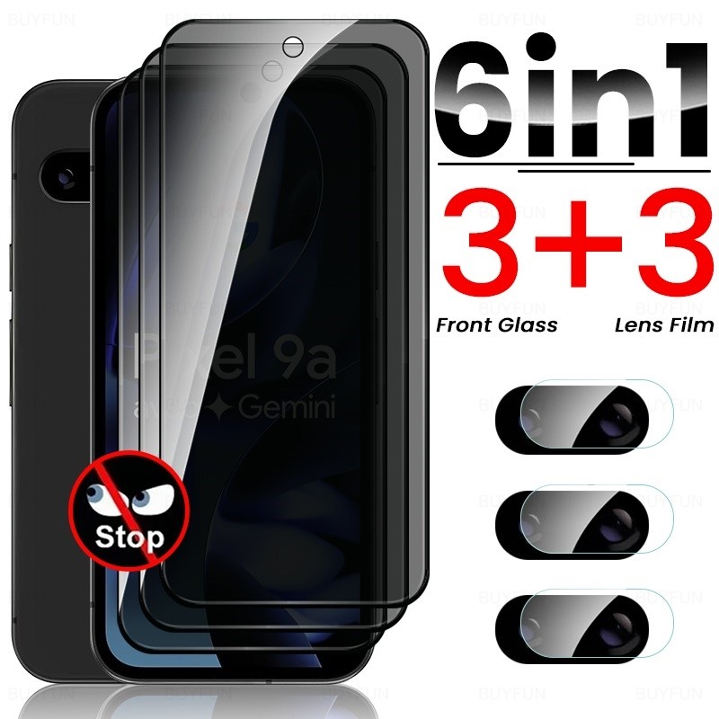 Pixle 9a 5G Glass 6 In 1 Privacy Tempered Glass Anti-Spy Screen Protector For Google Pixel 9a Pixel9