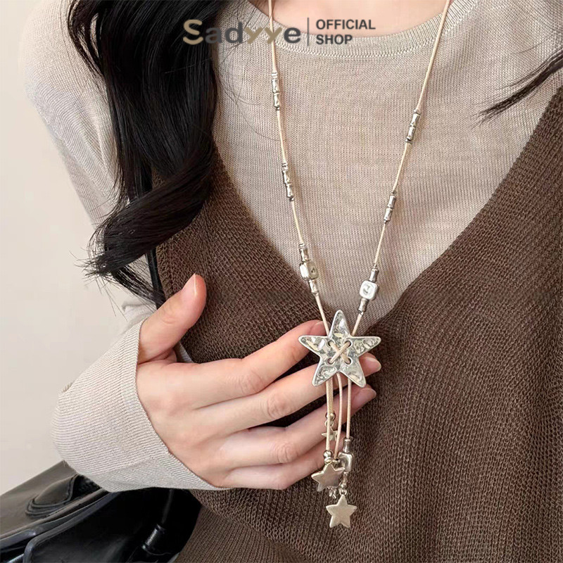 Sadyye Kalung Retro Bintang Rumbai Panjang Wanita Bohemian Rantai Sweater Niche Keren Serbaguna Mani