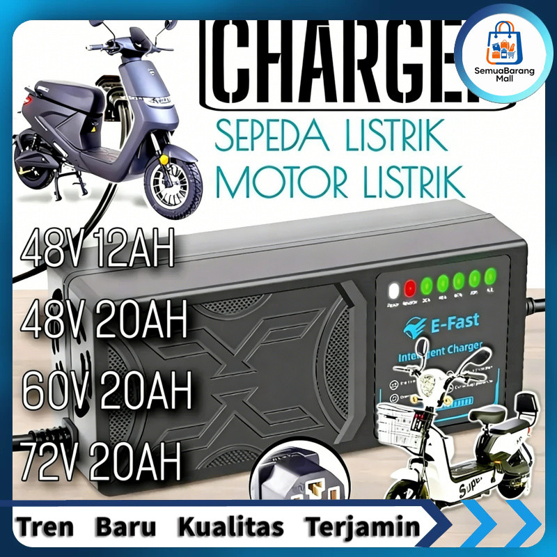CHARGER ADAPTOR MOTOR LISTRIK 48V & 72V 20AH HARGA TERJANGKAU   Indikator 7 LED  Fitur Mati Otomatis