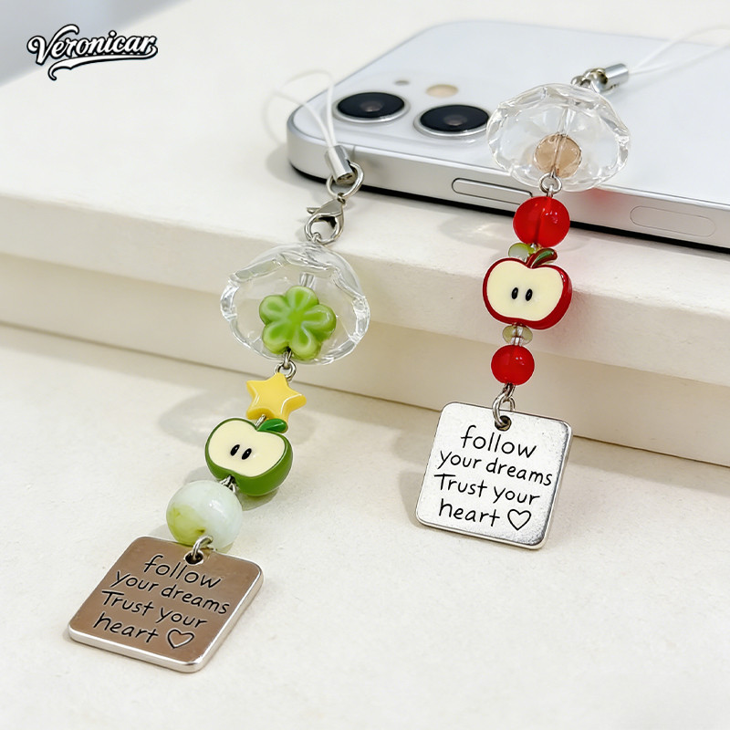 Gantungan Hp Aesthetic Korea Lonceng Angin Keramik Apel Phone Strap Manik Manik Buah untuk Tas & Hea