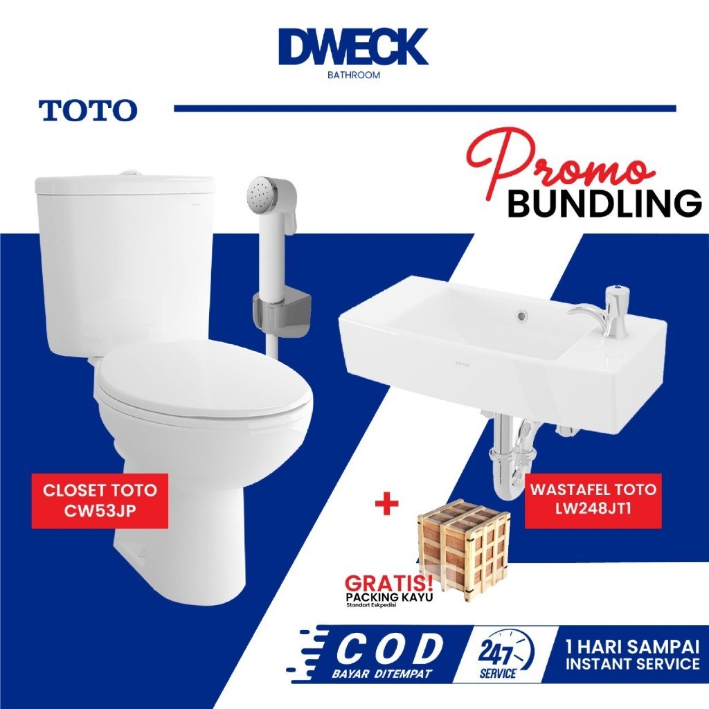 DWECK - PAKET LENGKAP Closet Duduk dan Wastafel TOTO CW53JP LW248J Kloset Washtafel Original