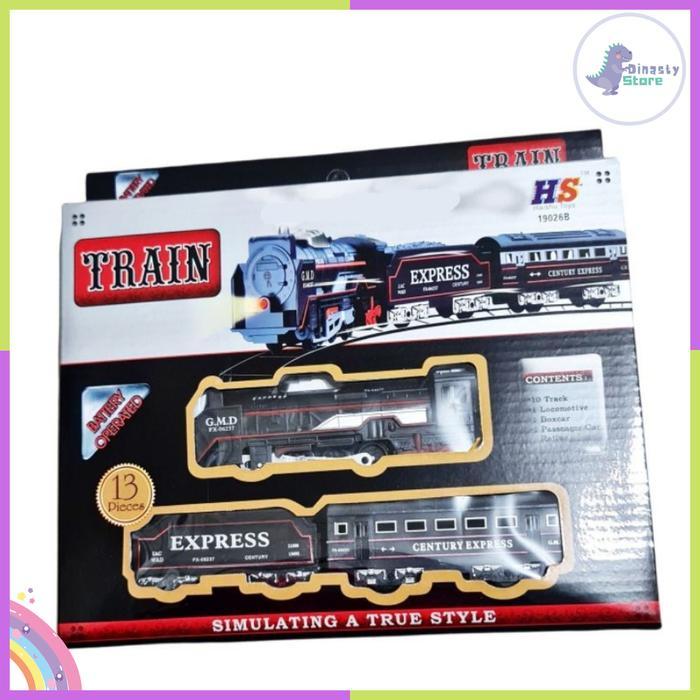 Mainan KERETA API REL Panjang KRL Lokomotif Gerbong Hitam Berjalan Otomatis dilengkapis Lampu - Kere