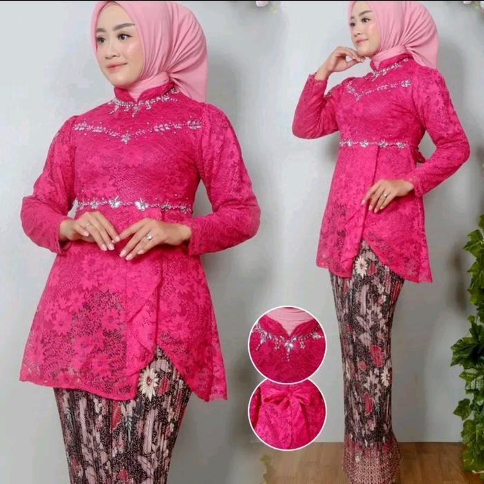 Atasan Aja Kebaya Kupu-kupu Payet Brokat Baju Pesta Hijau Botol Mewah Kondangan Wisuda Wanita - pusi