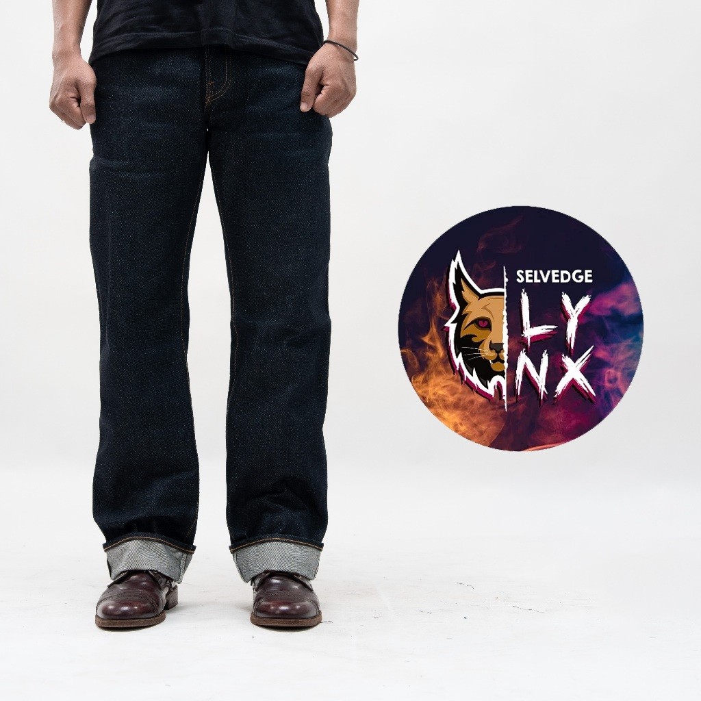 EARTHY GENOVA - Denim Selvedge LYNX 15 Oz Celana Raw Jeans Pria Super Deep Indigo Ropedyed Red Line 