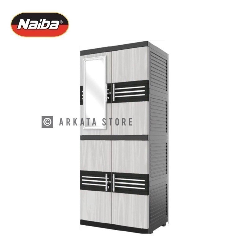 Naiba Fit 9524 / 9504 / 9624 / 9604 -  Lemari Plastik Naiba FIT Jumbo Kaca MIROR + Kunci FULL RAK | 