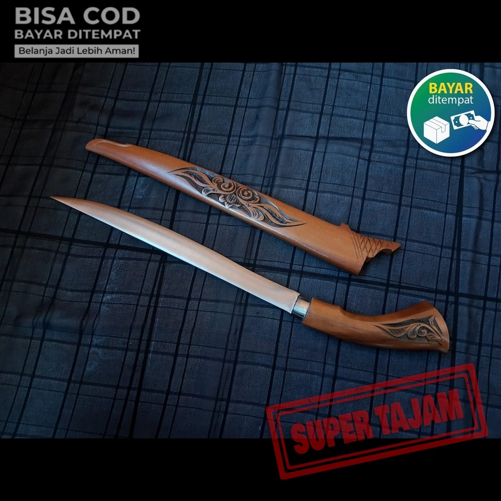 READY pisau badik panjang ukir bunga rasamala premium baja per