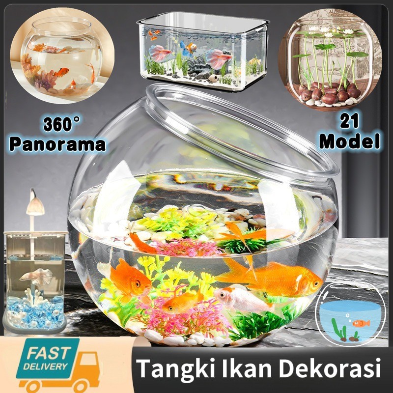 Akuarium Mini Akuarium Hias Tangki Kura-Kura Botol Tanaman Hidroponik Plastik Transparan Tangki Ikan