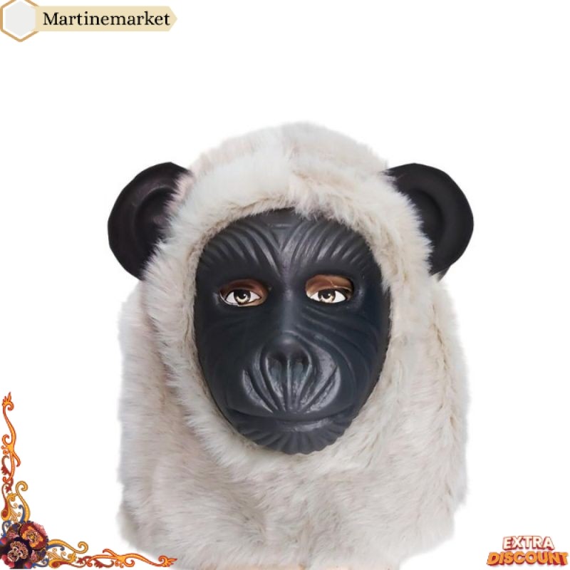Top Sale️ Topeng monyet warna hitam putih / Topeng monyet karnaval / Topeng monyet karet berbulu / T