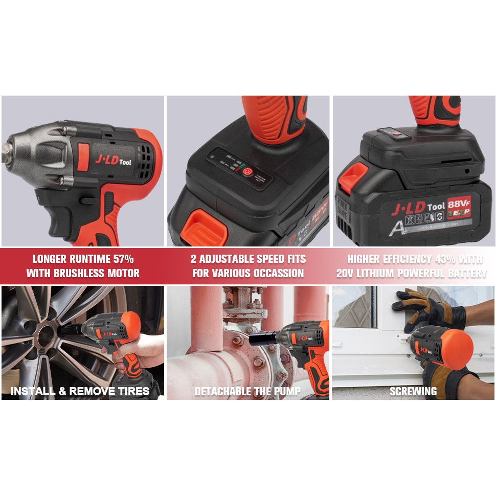 JLD Impact bor baterai 88VF biru impact wrench 13mm mesin bor impact bor cas impact baterai jld 88v 