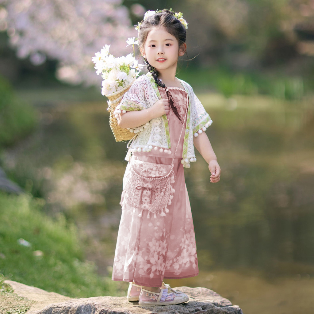 Hanfu merah muda untuk anak perempuan2026Kostum Hanfu tradisional baru