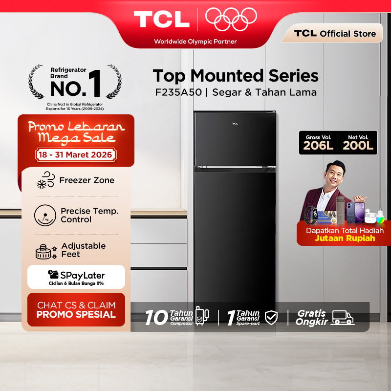 BM [BIGGER CAPACITY] ] TCL Kulkas 2 Pintu (Refrigerator) - Kapasitas 206L - Electronic Control - Adj