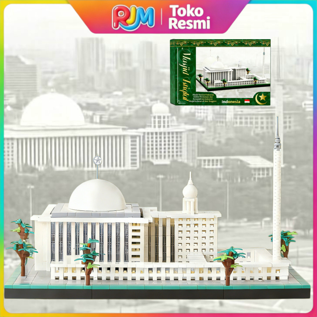 RJM Rakit Model Masjid Istiqlal Indonesia Miniatur, Lampu LED & Musik + Akrilik Display