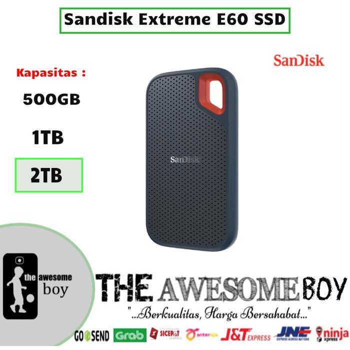 Sandisk E60 Extreme Portable External SSD 2TB 1TB 500GB Harddisk - 2TB- DHI