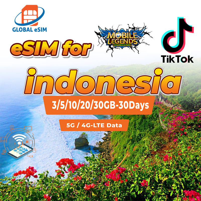 Global eSIM Roaming Telkomsel Indonesia 3GB/5GB/10GB/20GB/30GB Data | 30  Hari | Solusi IMEI Blokir 
