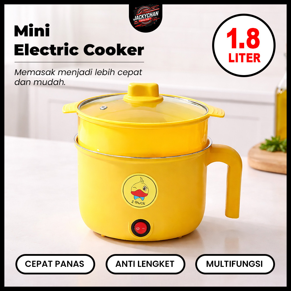 JC Panci Listrik 1.8L dengan Pengukus - Teflon Anti Lengket, Mudah Memasak di Rumah