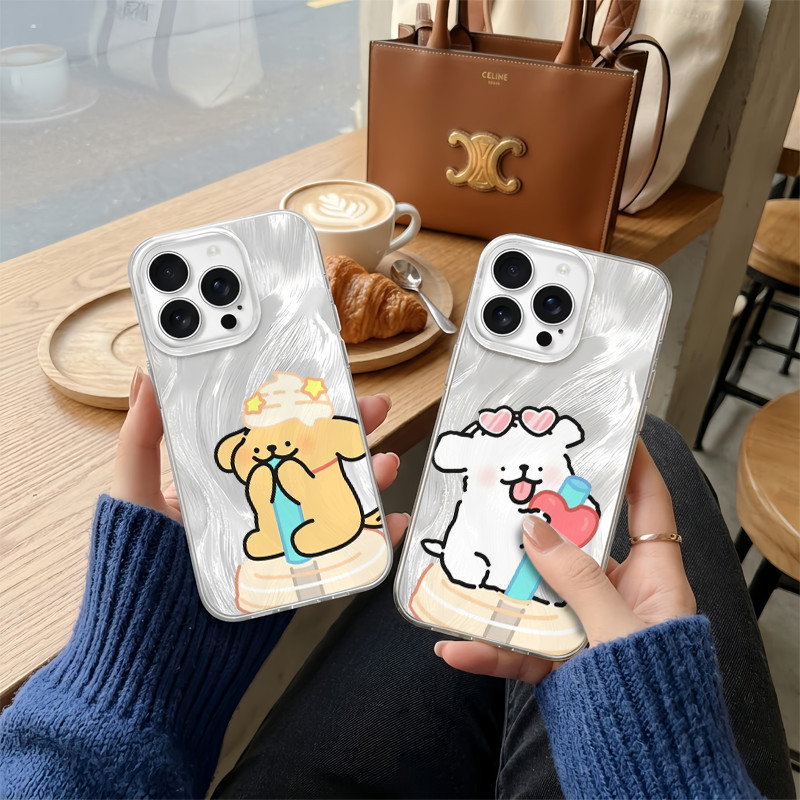 Casing HP OPPO A15-92 / Reno 8 Motif Anjing Minum Boba Lucu Softcase Silikon Transparan Anti Jatuh A