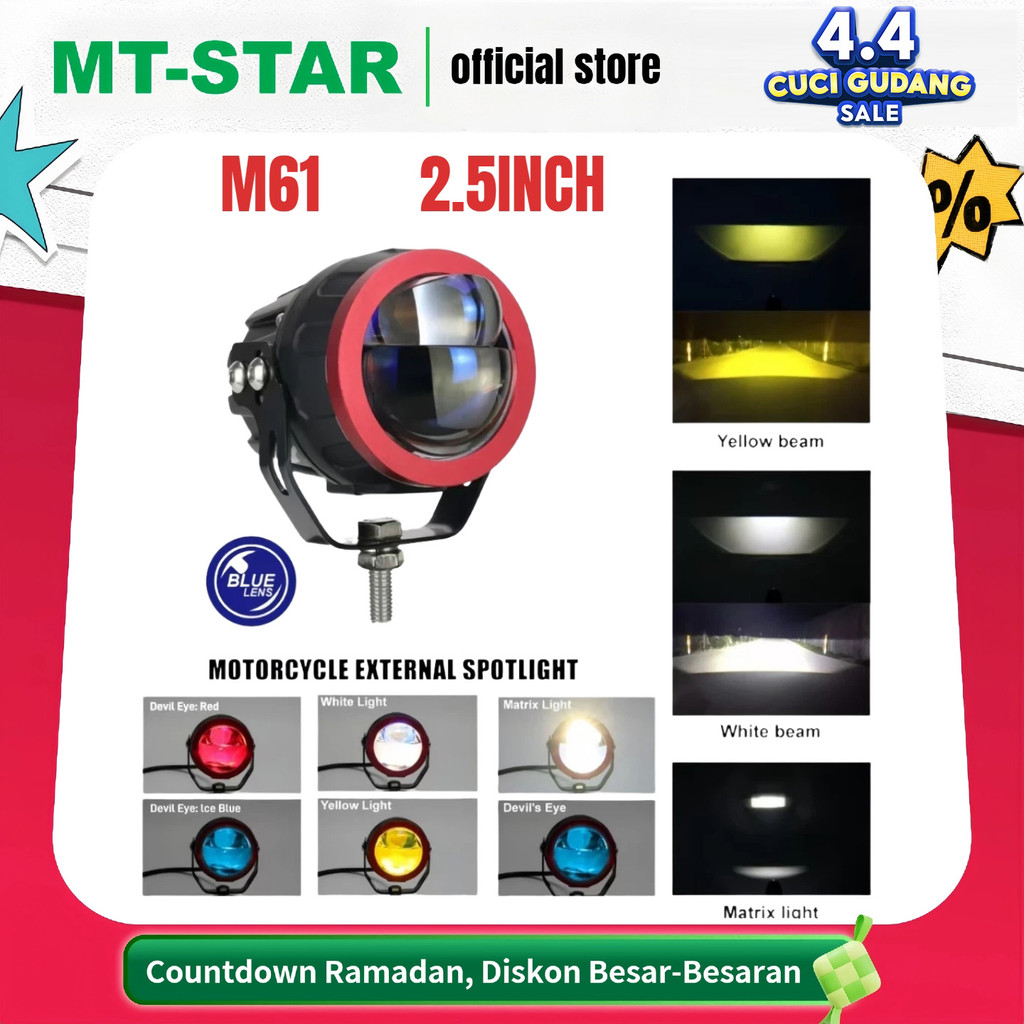 MT STAR  M61 Lampu Tembak Biled Led Blue Lens - 2.5INC