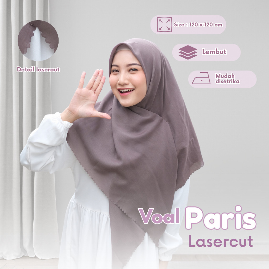 SEGIEMPAT PARIS PREMIUM 120x120 SYARI / HIJAB PARIS SQUARE HIJAB ANTI LETOY COTTON VOAL JAHIT TEPI