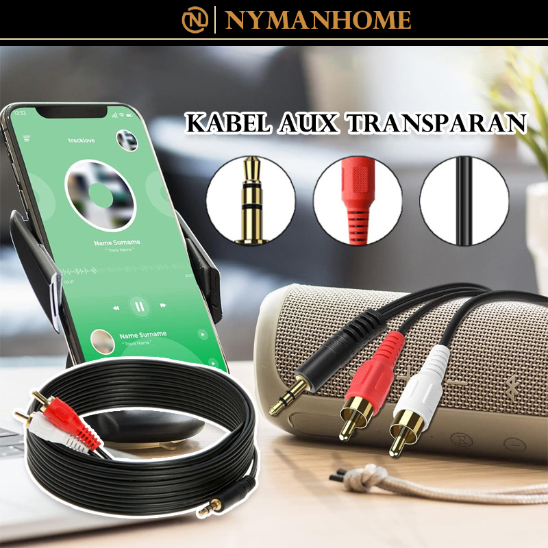 Kabel Aux Transparan Jack Ke 2 RCA - Kabel Audio 1.5M 2in1, Kompatibel Untuk Hp, Amplifier, TV & Per