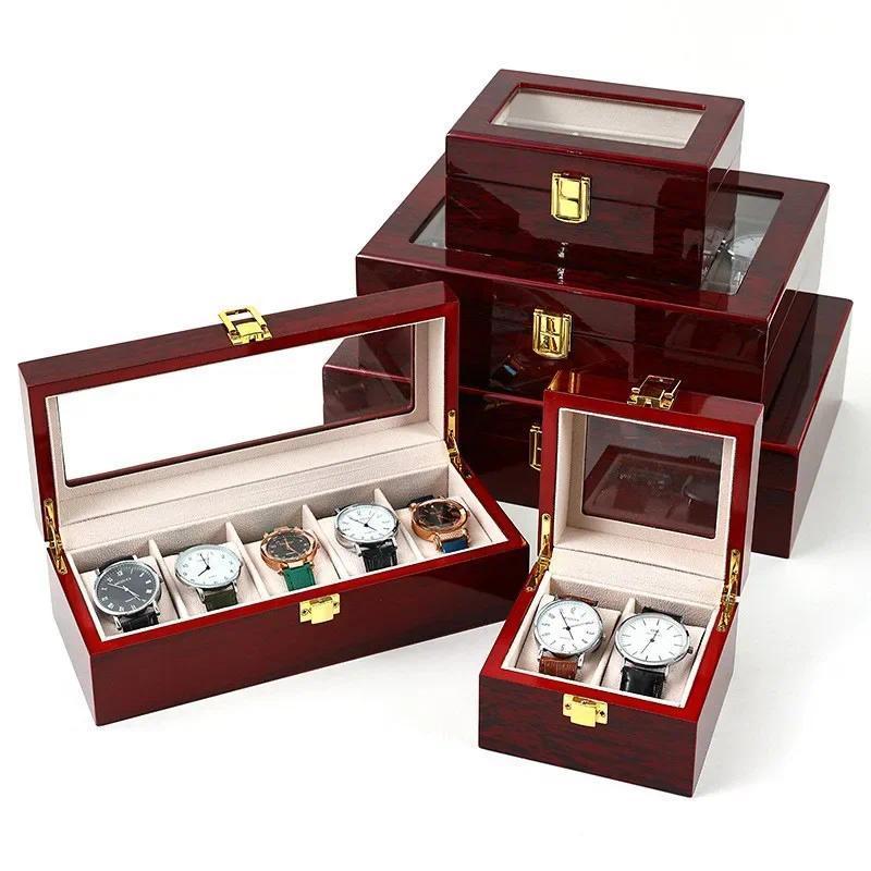 Red Wooden Watch Box Chinese Style Smooth Wood Environmental Protection Jewelry Watch Storage Case R