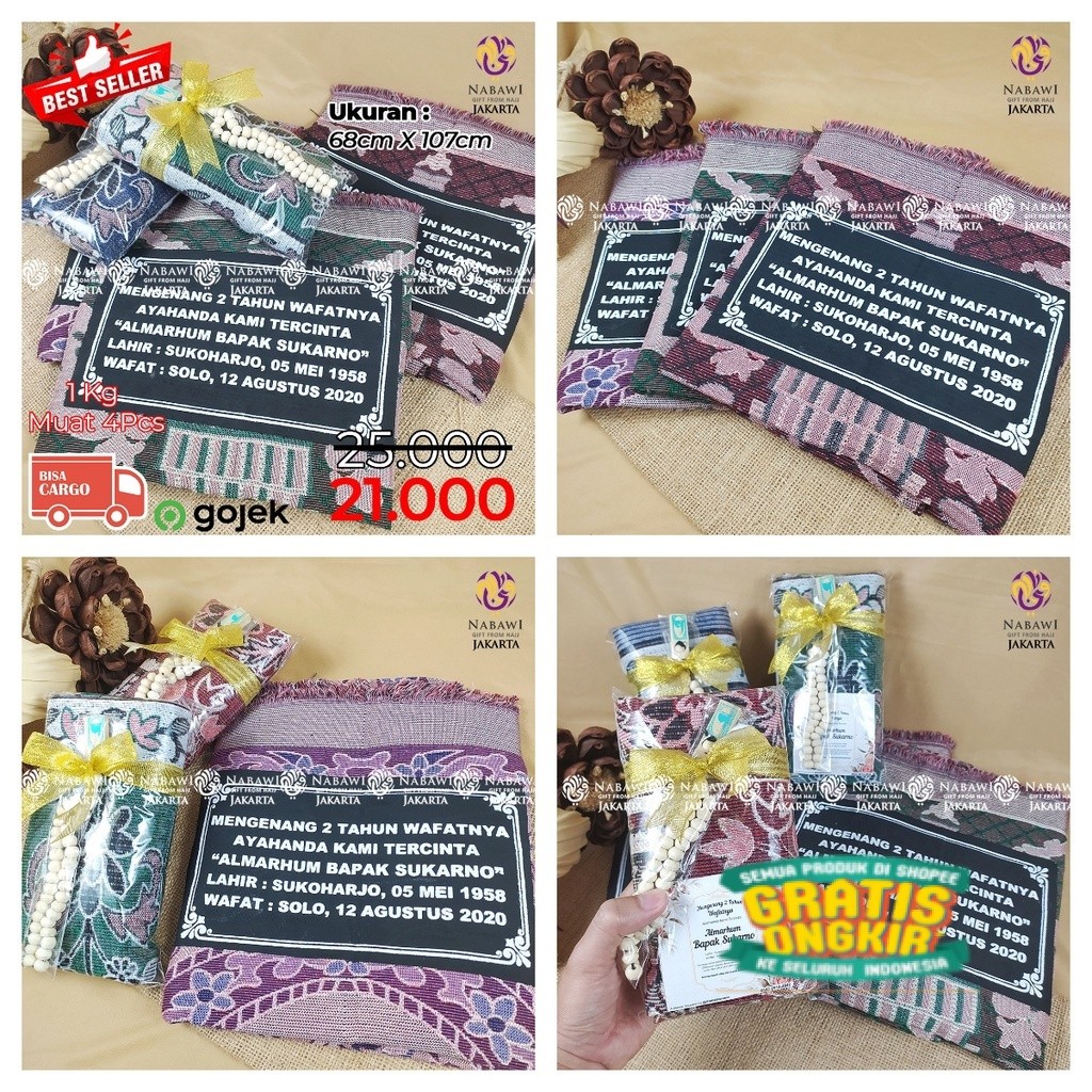 Sajadah Mini Free Sablon Nama Souvenir Tahlilan 40 Hari Parcel Sajadah Murah Jakarta / souvenir spes