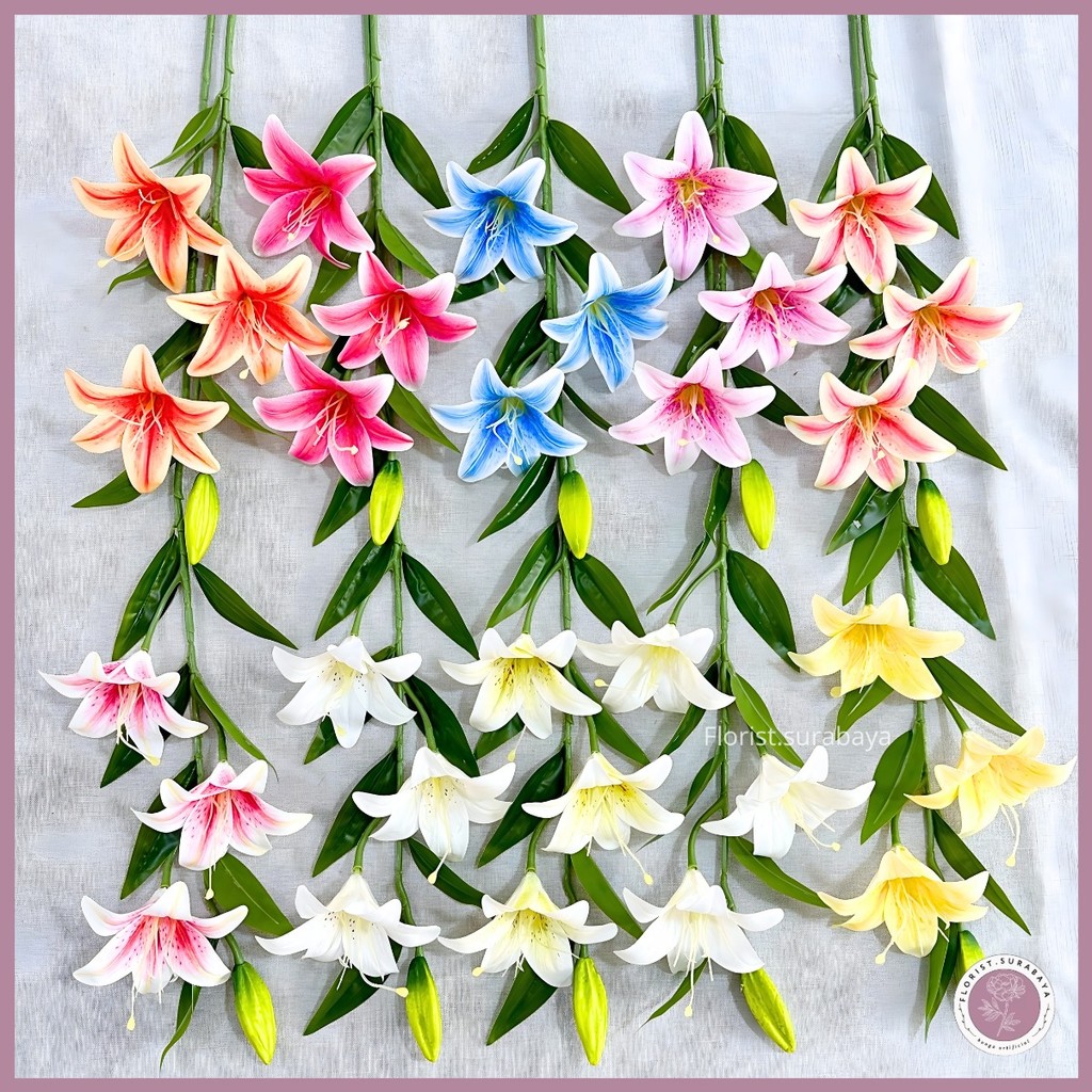 Bunga Lily Latex Cabang 3 Tangkai Panjang Artificial Bunga Lily Tiger Dekorasi Pelaminan Import Prem