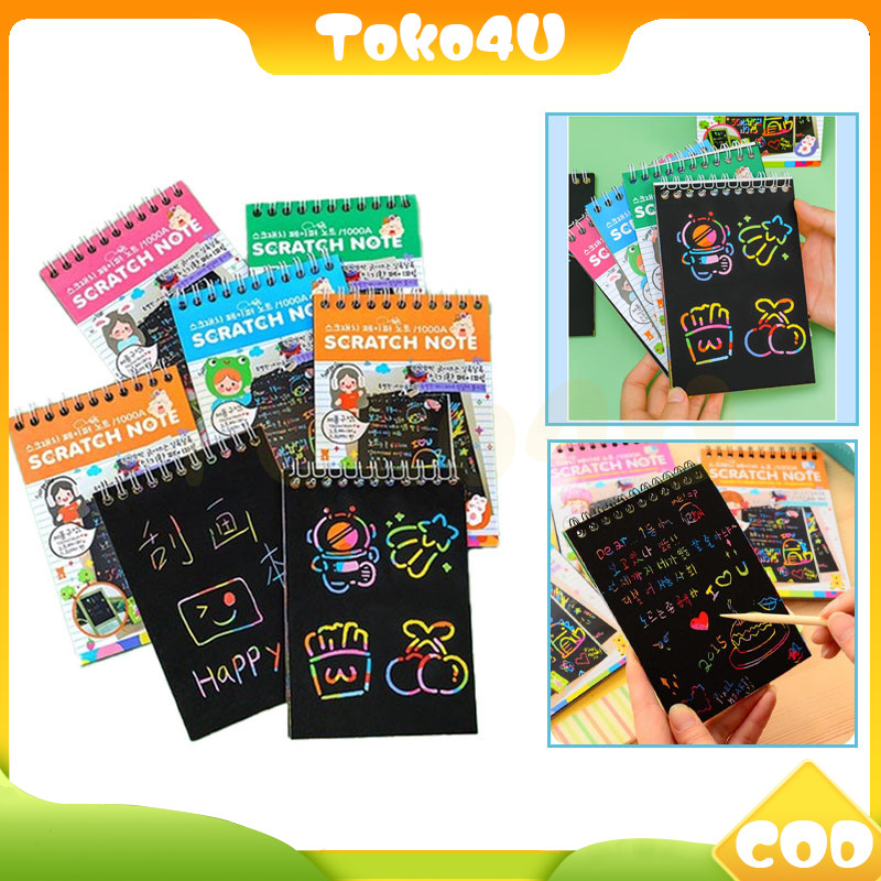 mainan edukasi scratch note magic/buku sketsa grafiti warna-warni kertas mini/pocket scratch paintin