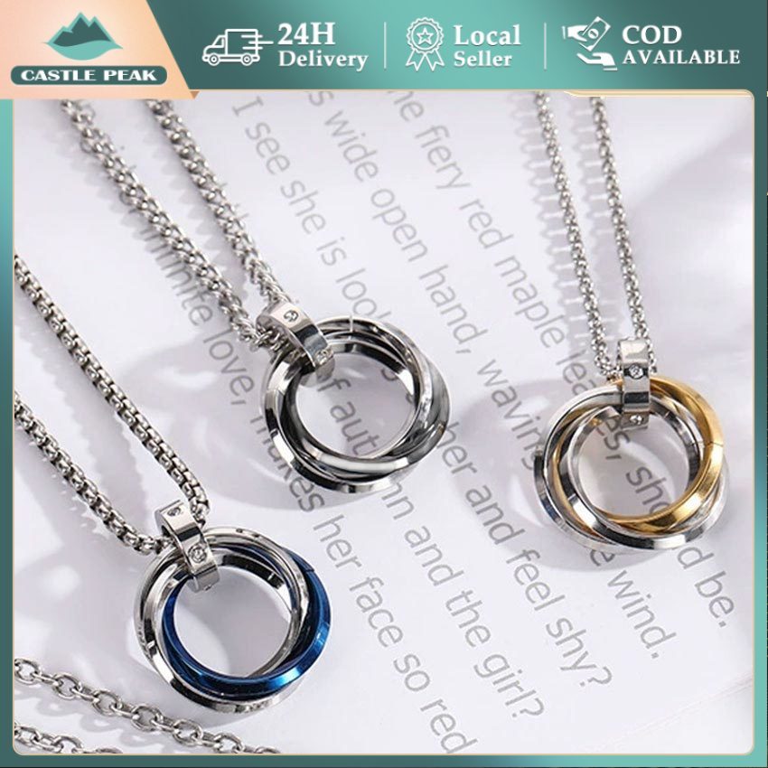 Kalung Ring 3 Lapis Titanium Steel Style Korea Viral RM BTS Kalung Hip Hop Streetwear Aksesoris Cowo