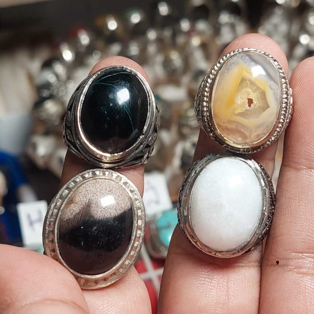 Borongan cincin 4pcs batubakik natural badar besi kelor combong mg asli original rindu akik